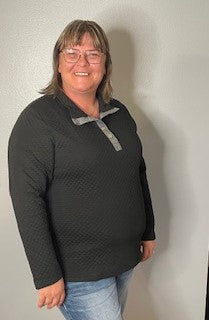 Black Quilted Button Up Sweatshirt