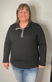 Black Quilted Button Up Sweatshirt