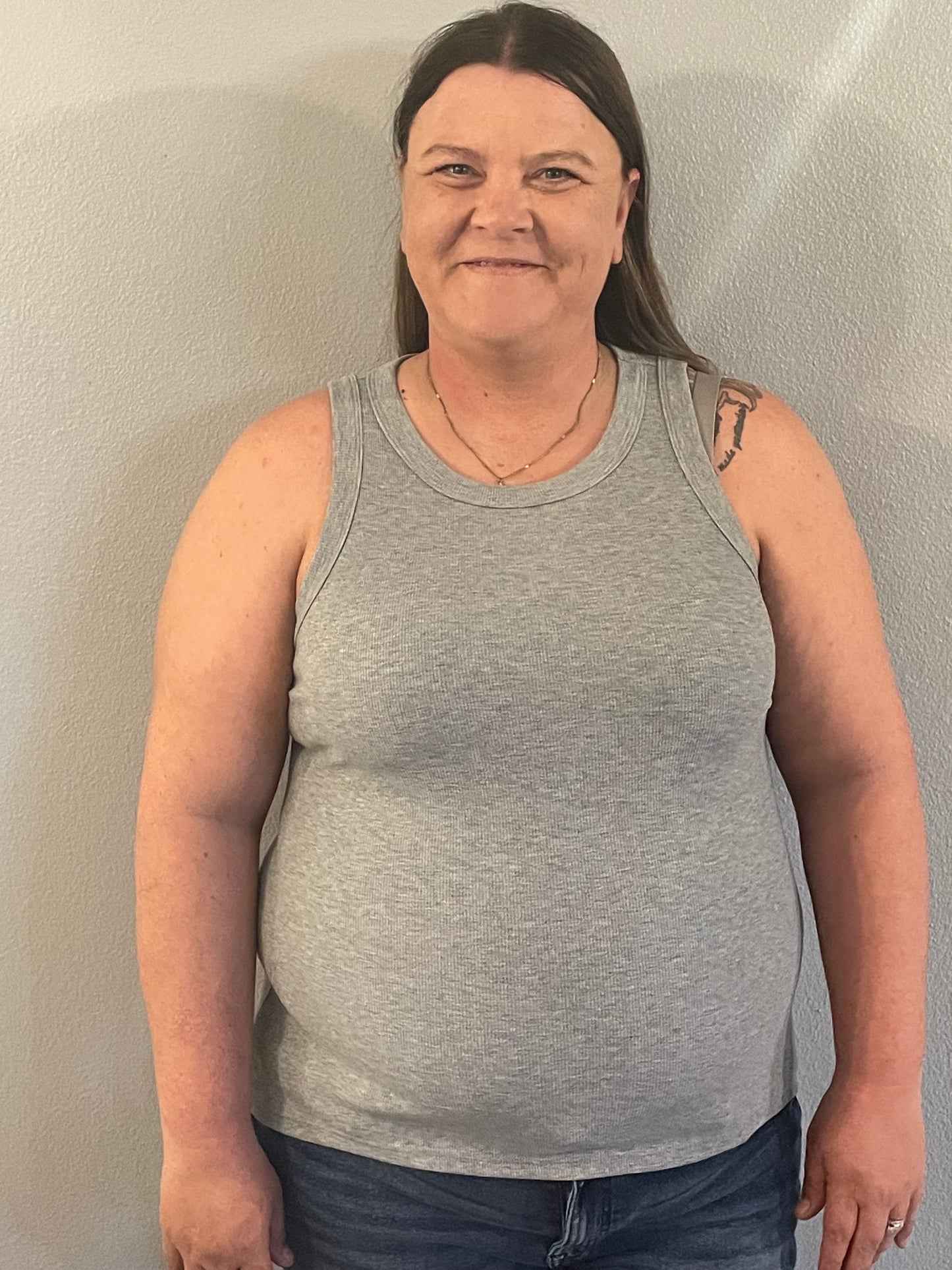 Solid Gray Ribbed Tank Top