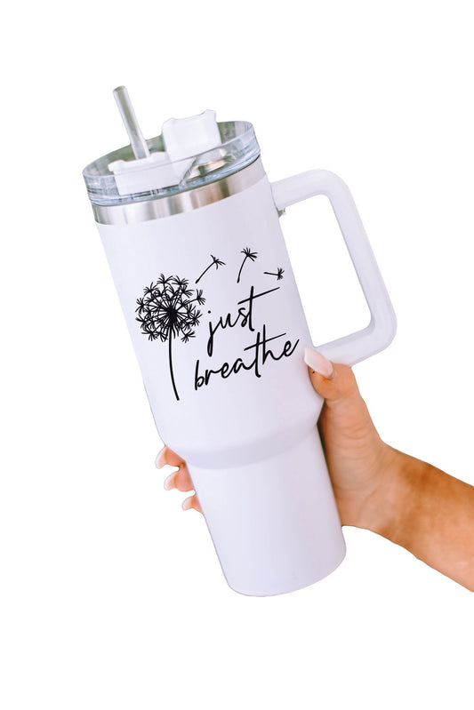 White "Just Breathe" Dandelion Stainless Steel Cup - 40 Oz