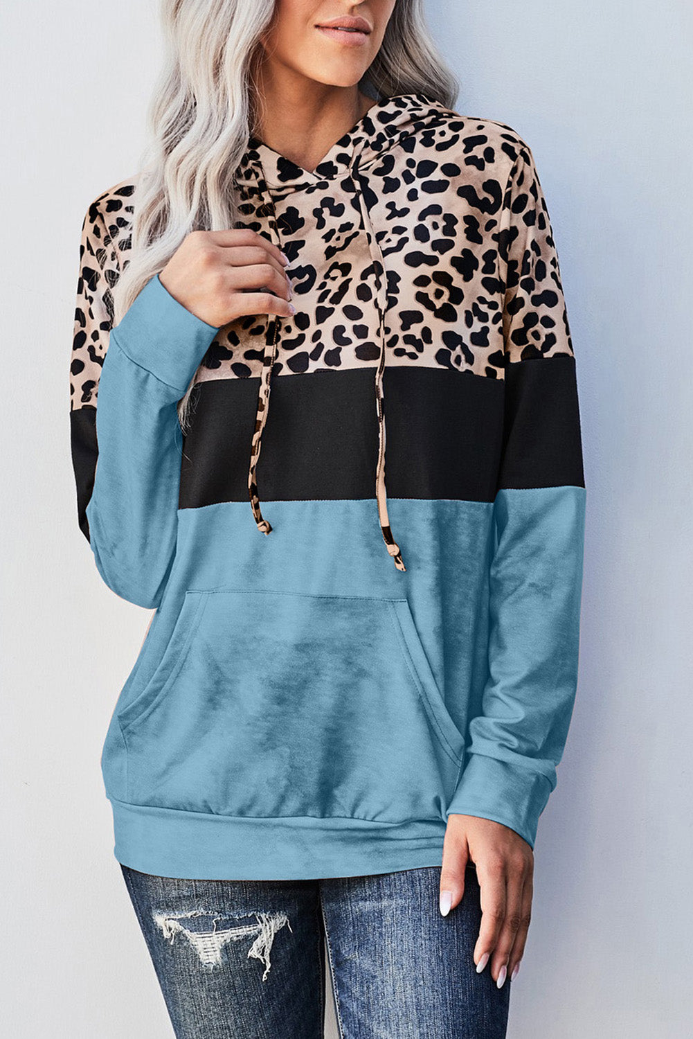 Blue Tie Dye & Leopard Hooded Sweatshirt
