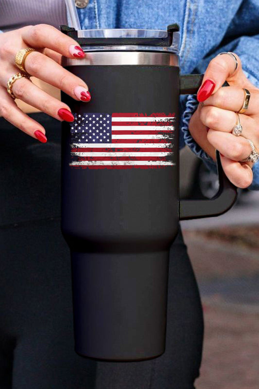American Flag Black Stainless Steel Handled Cup - 40 oz